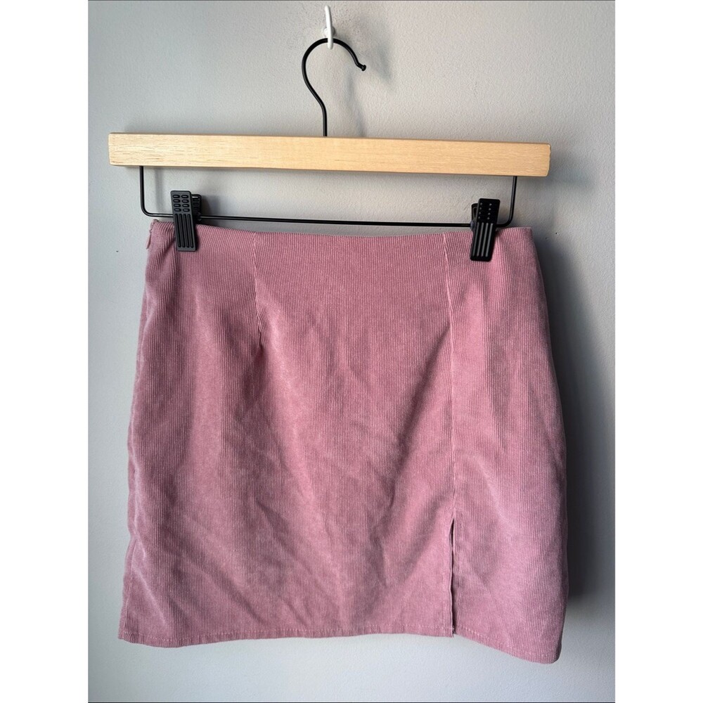 SHEIN Pink Corduroy Mini Skirt Side Slit Bodycon Y2K Cottagecore